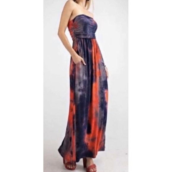 143 Story Dresses & Skirts - NWT 143 Story Women's Tie Dye Red Blue 4th July Maxi Dress Strapless Sz M USA